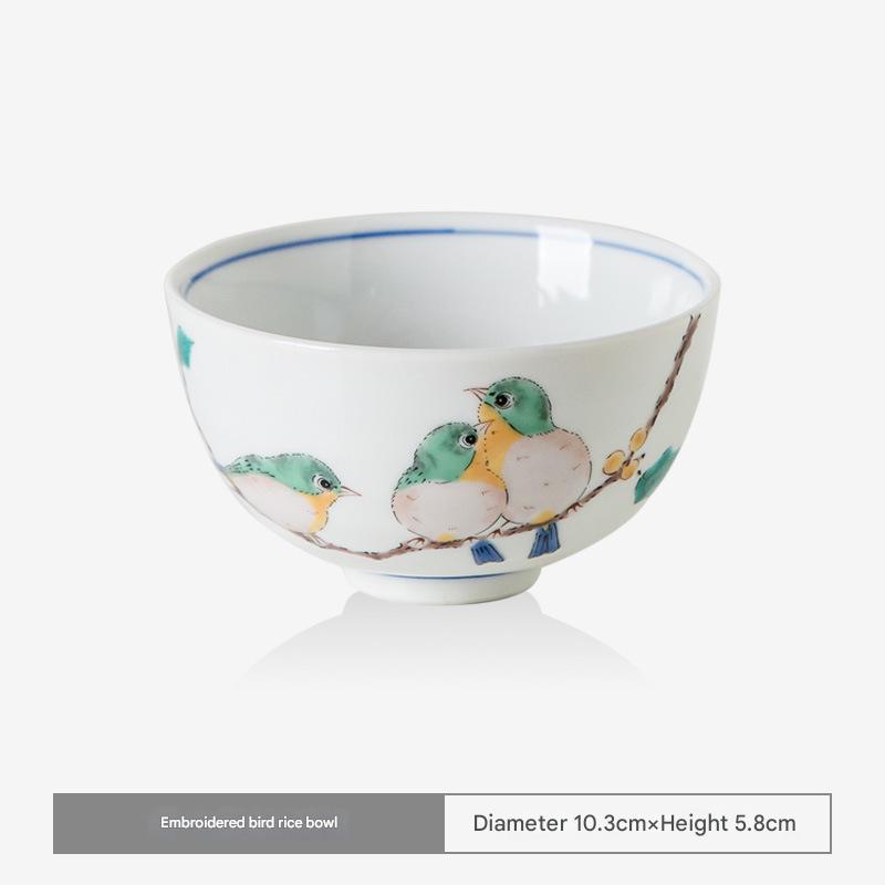 Kutani Ware Bird-Embroidered Ceramic Plates