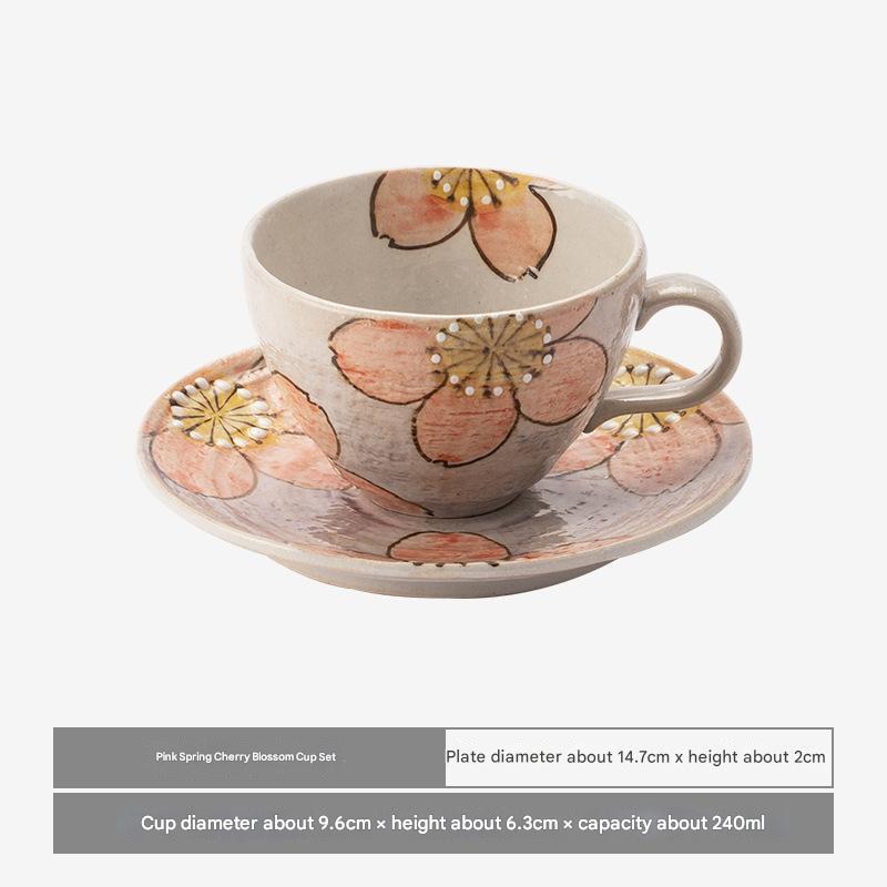 Hand-Painted Sakura Ceramic Tea Cup and Saucer Set