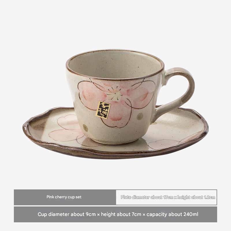 Hand-Painted Sakura Ceramic Tea Cup and Saucer Set