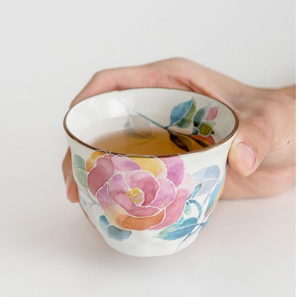 Floral ceramic teapot set in pink gift box with matching cups