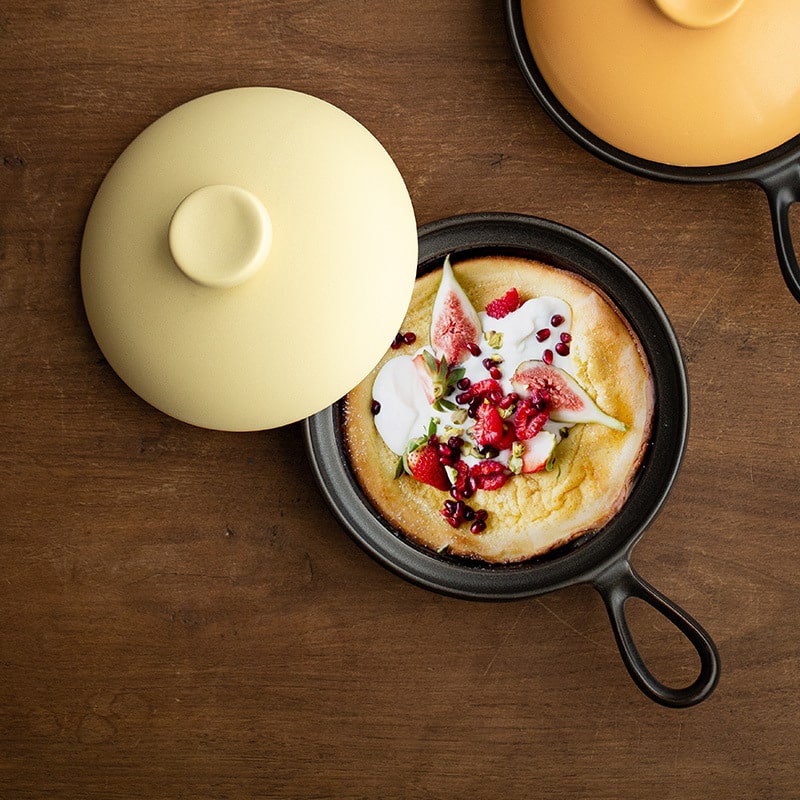 Japanese ceramic frying pan with lid for versatile cooking