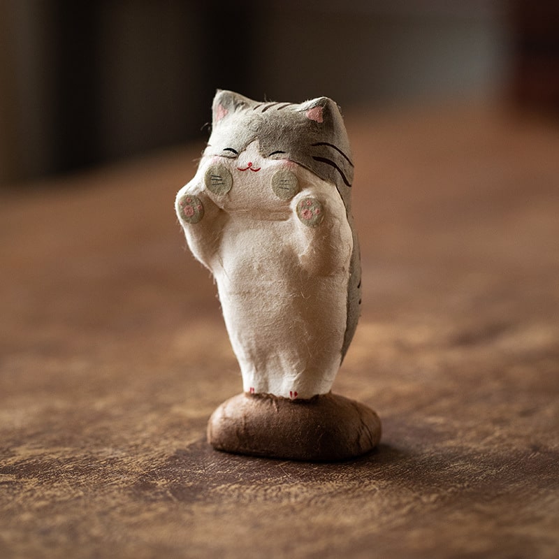 Handcrafted Japanese Longhutang ceramic cat figurine