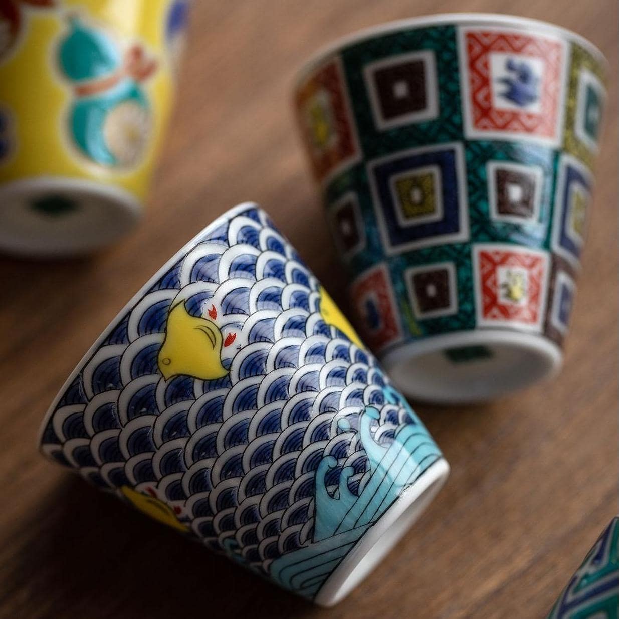 Japanese tableware set featuring colorful and artistic designs