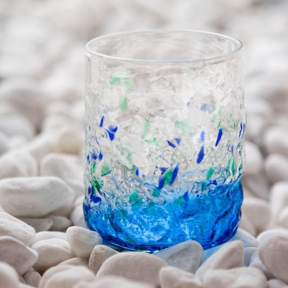 Heat-resistant luminous glass cup in green and blue tones