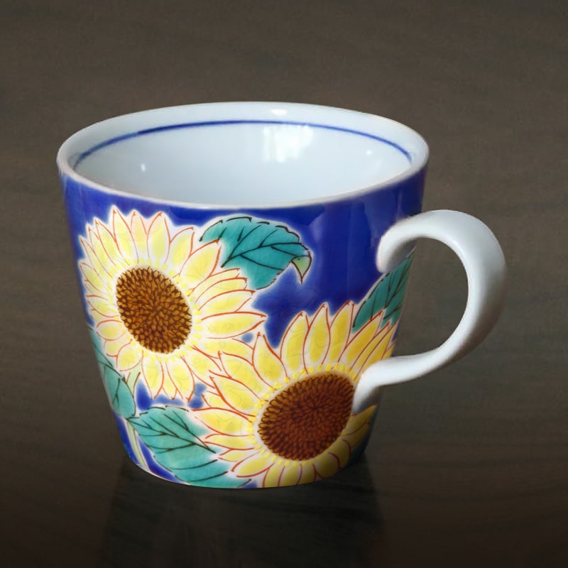 Hand-painted ceramic mug with sunflower design