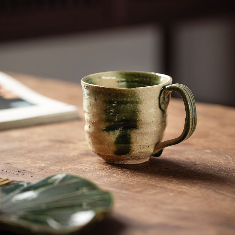 Artisan ceramic mugs with unique textures