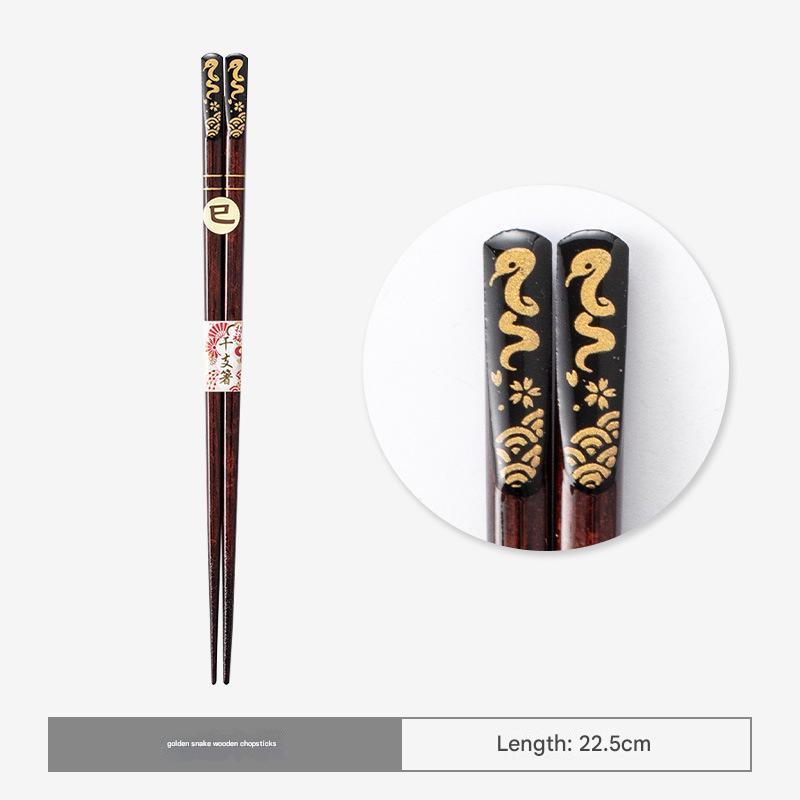 Luxurious Wooden Chopsticks with Intricate Gold Zodiac Animal Motif Designs