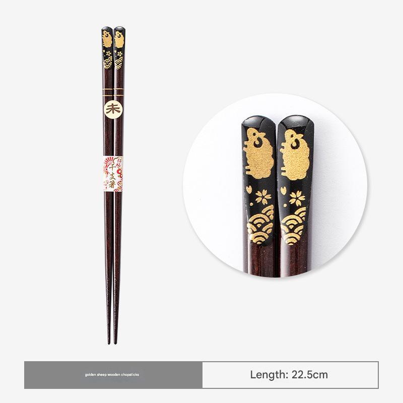 Luxurious Wooden Chopsticks with Intricate Gold Zodiac Animal Motif Designs