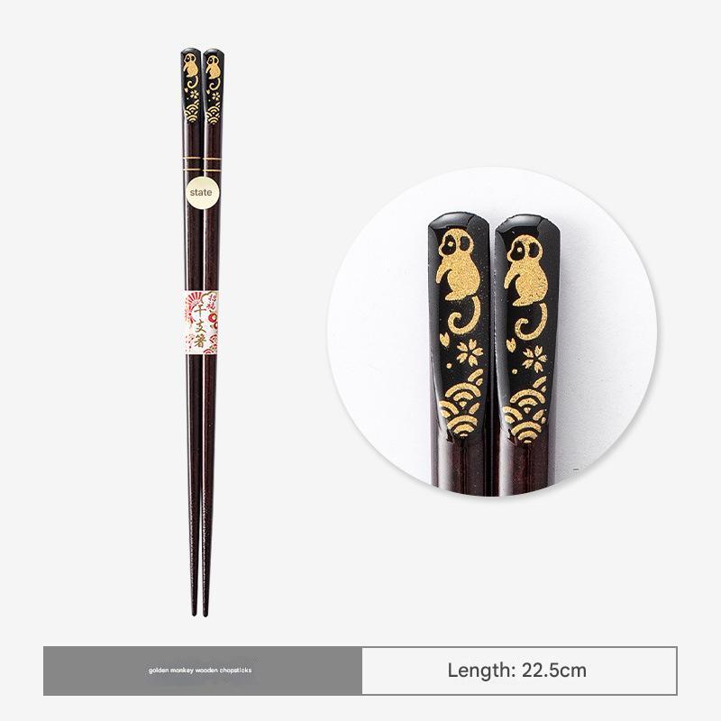 Luxurious Wooden Chopsticks with Intricate Gold Zodiac Animal Motif Designs