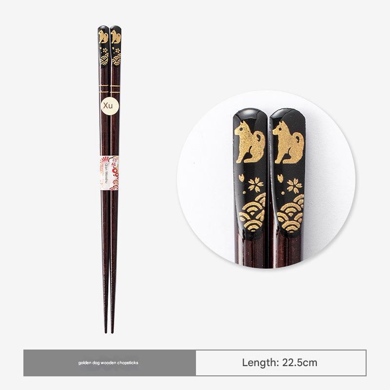 Luxurious Wooden Chopsticks with Intricate Gold Zodiac Animal Motif Designs