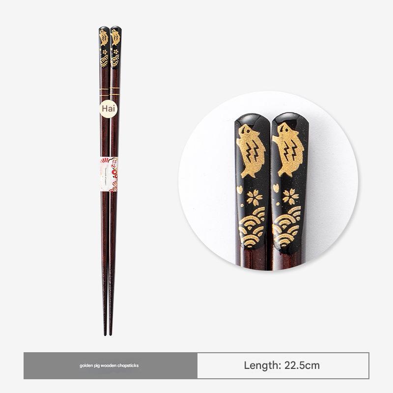 Luxurious Wooden Chopsticks with Intricate Gold Zodiac Animal Motif Designs