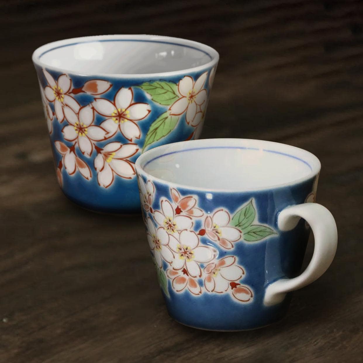 Vibrant cherry blossom mug with intricate hand-painted details