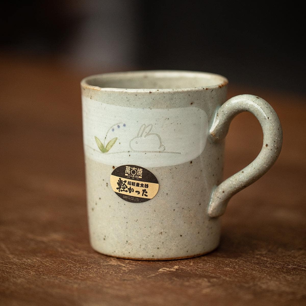 Japanese rabbit mug with hand-painted bunny design.