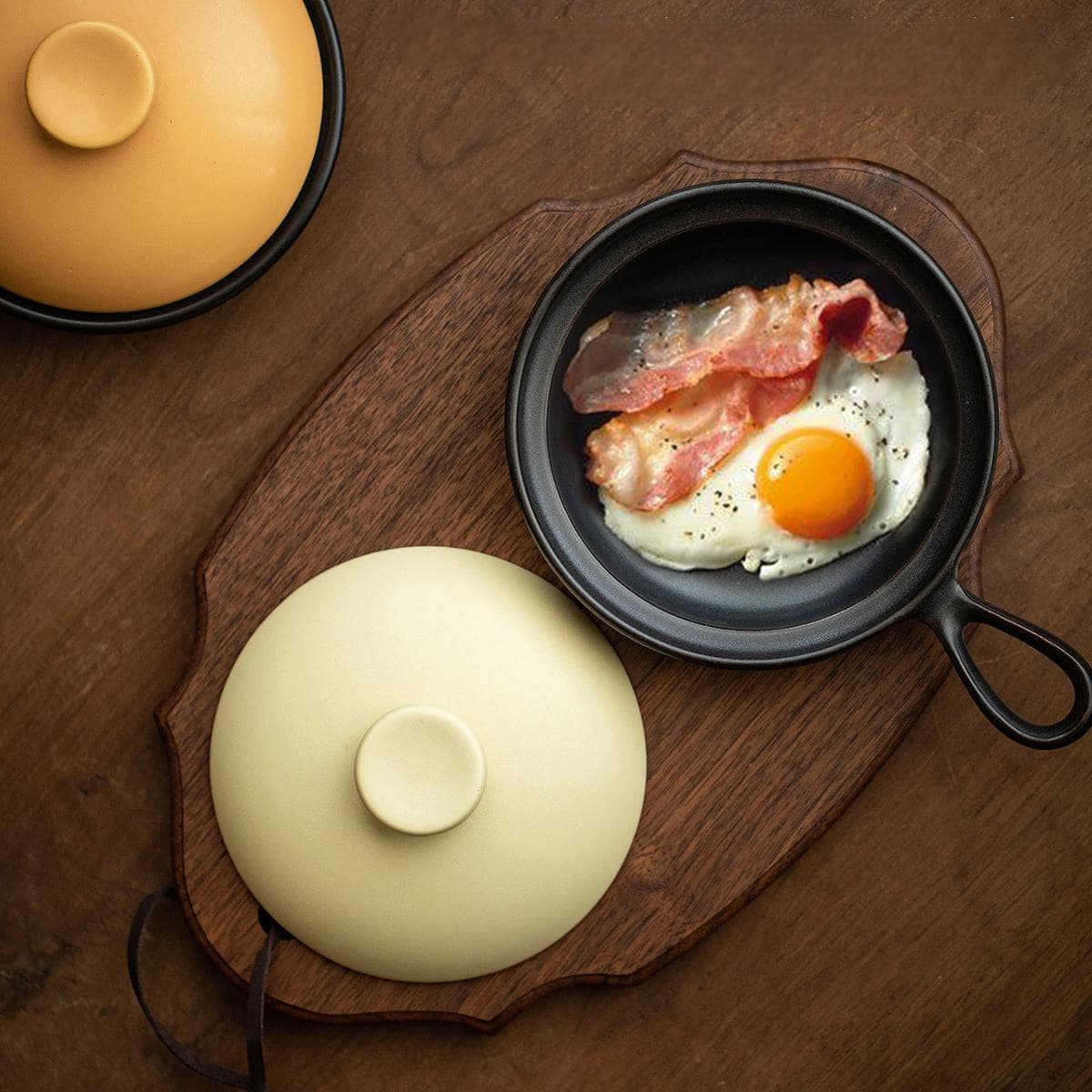 Japanese ceramic frying pan with lid for versatile cooking