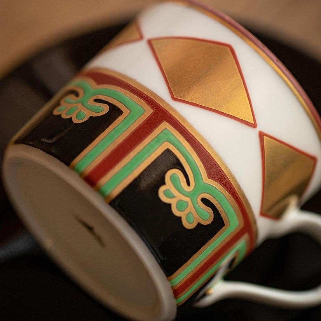 Elegant Japanese Mino ware couple cups with red floral painting.