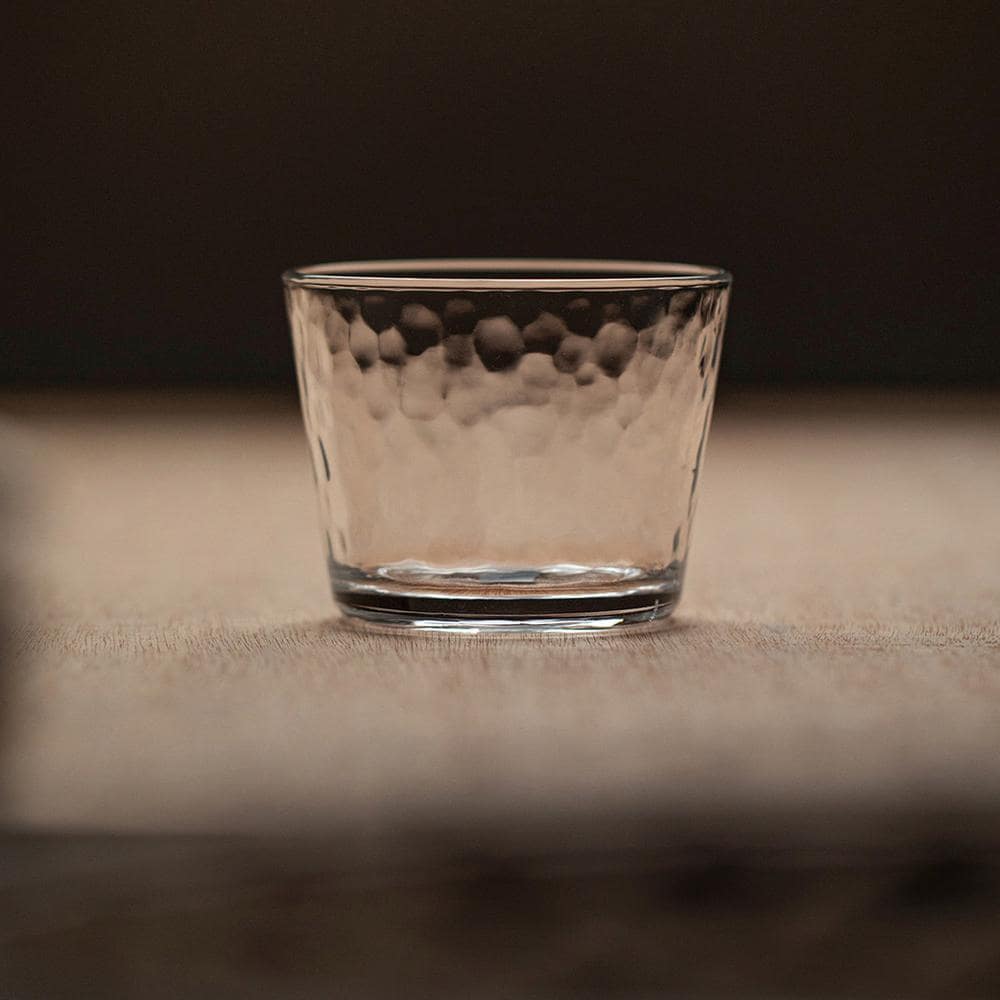 Durable hammered glass cup showcasing Japanese craftsmanship.