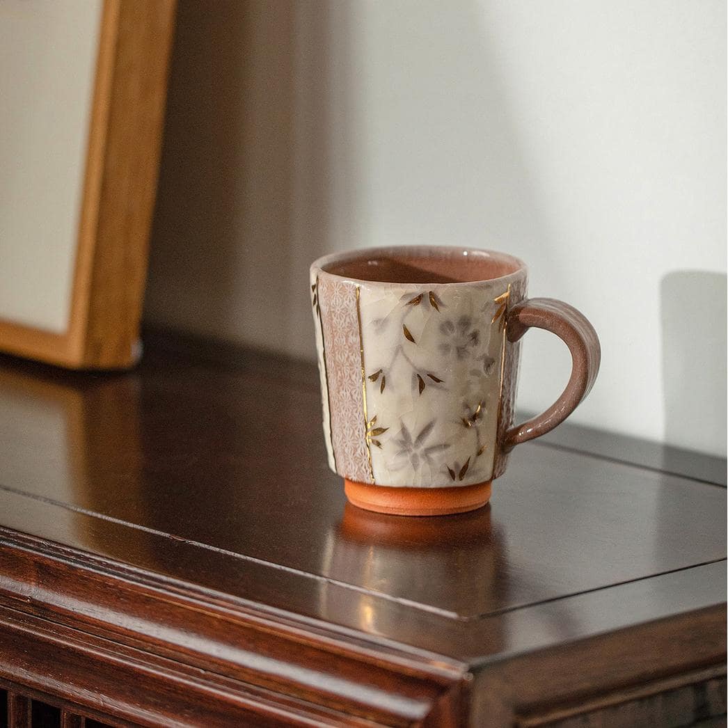 Elegant mug with a timeless design placed in a cozy setting.