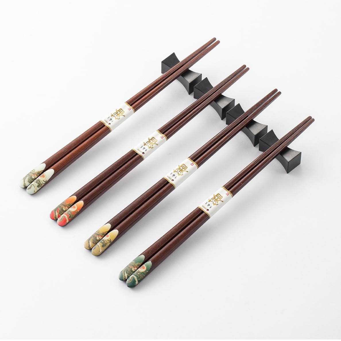 Full set of wooden chopsticks with colorful dragon motifs