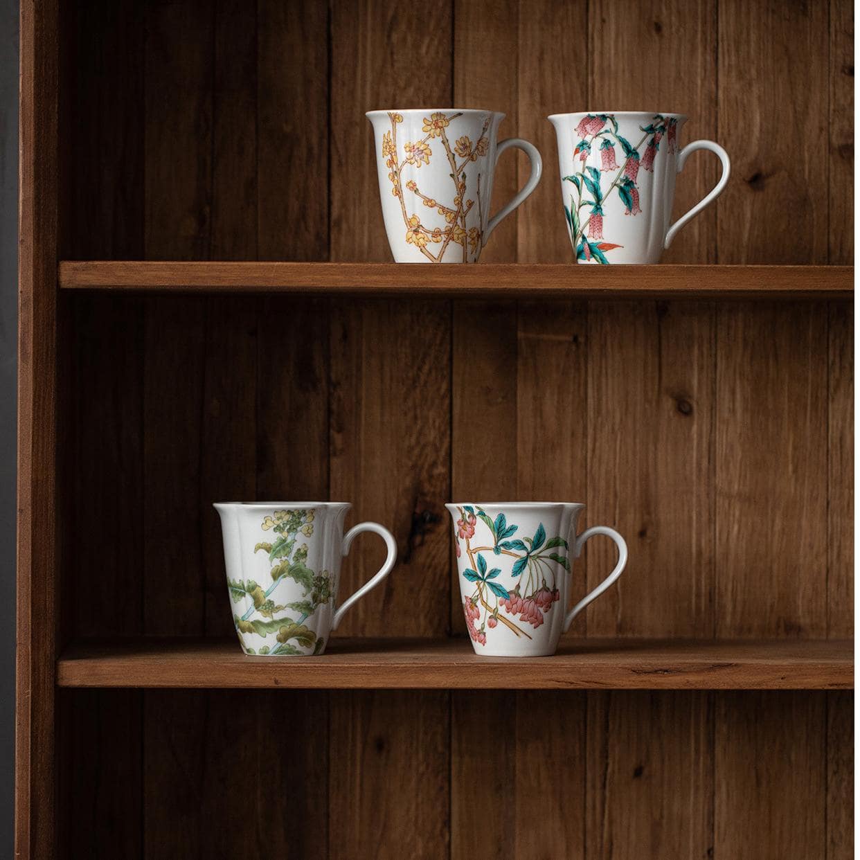 Close-up of floral design on a premium ceramic mug