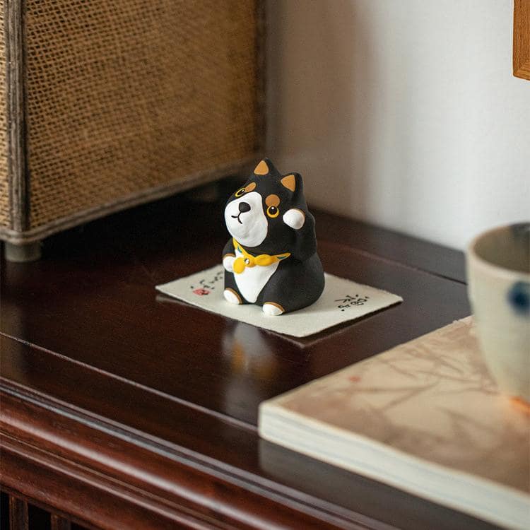 Japanese Shiba Inu and Maneki-Neko figurines for desk décor