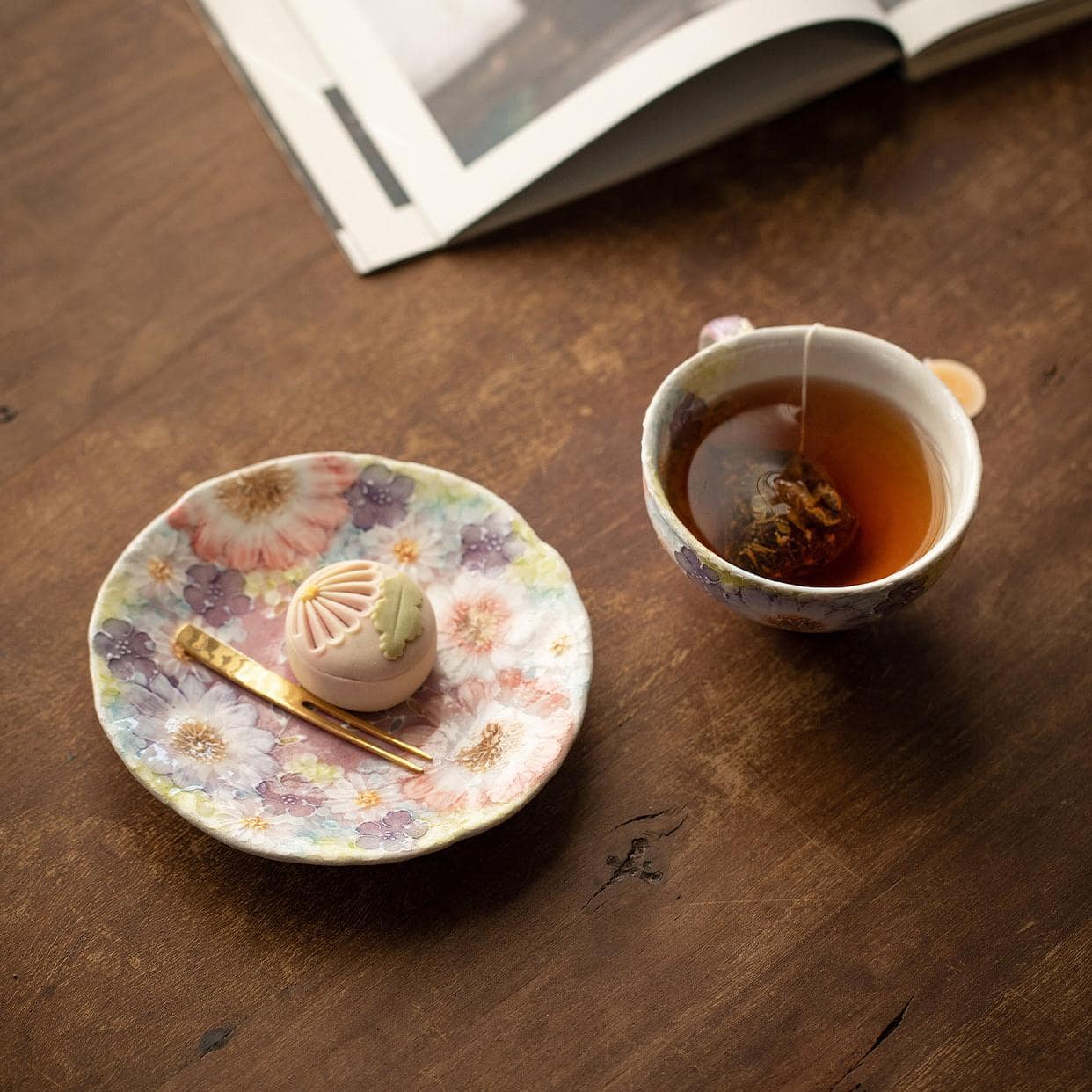 Artistic Japanese pottery coffee cup with hand-painted details