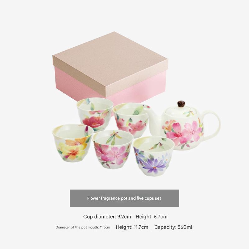 Elegant Floral Ceramic Teapot Set with Gift Box