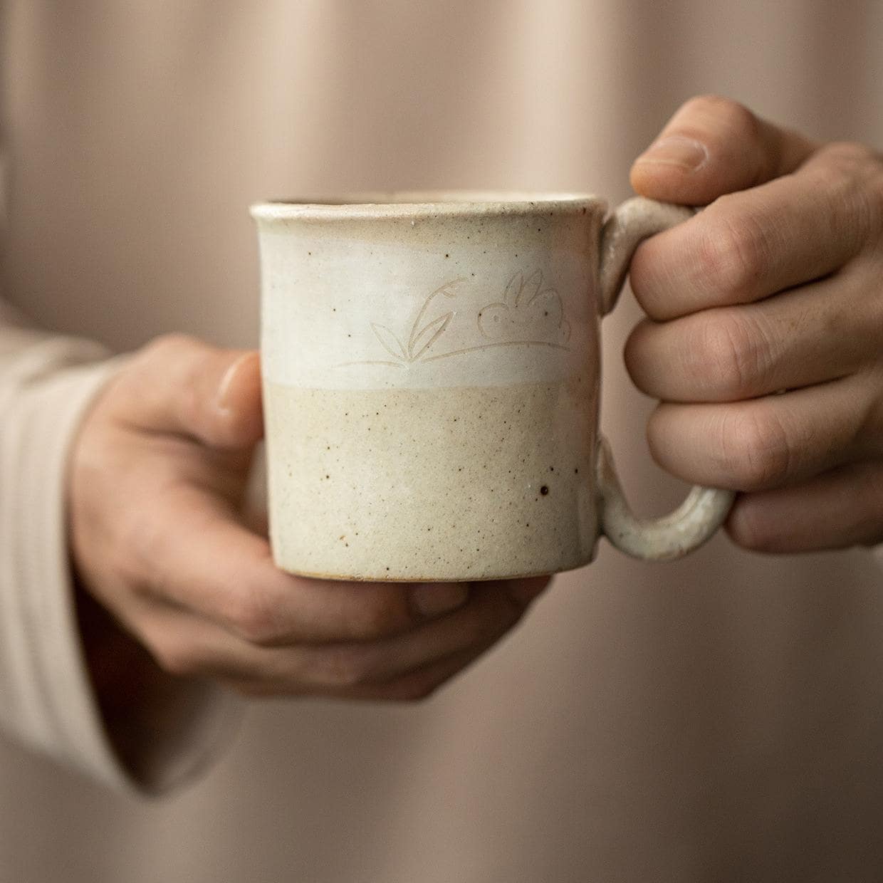 Japanese rabbit mug with hand-painted bunny design.