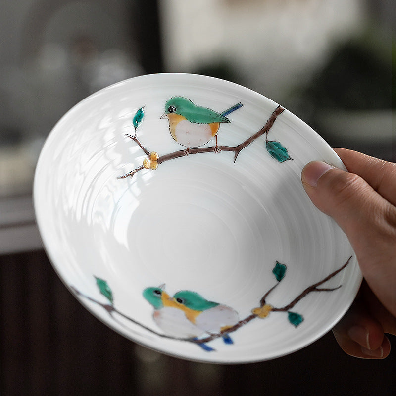 Elegant Kutani ceramic dinner plates with bird design