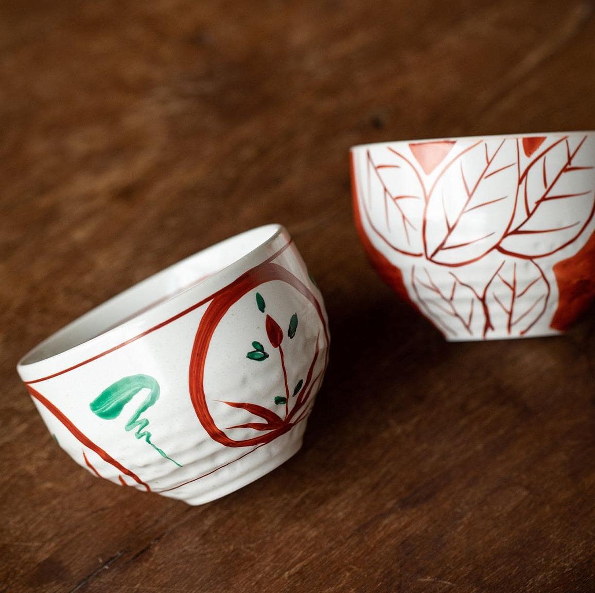 Handcrafted Japanese ceramic bowls with traditional patterns