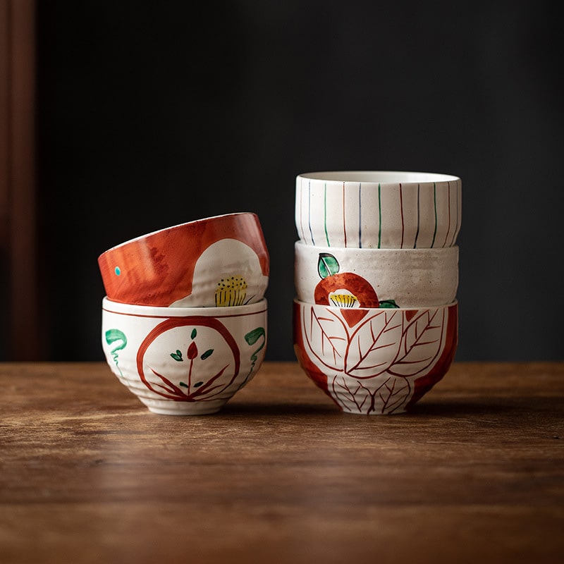 Handcrafted Japanese ceramic bowls with traditional patterns