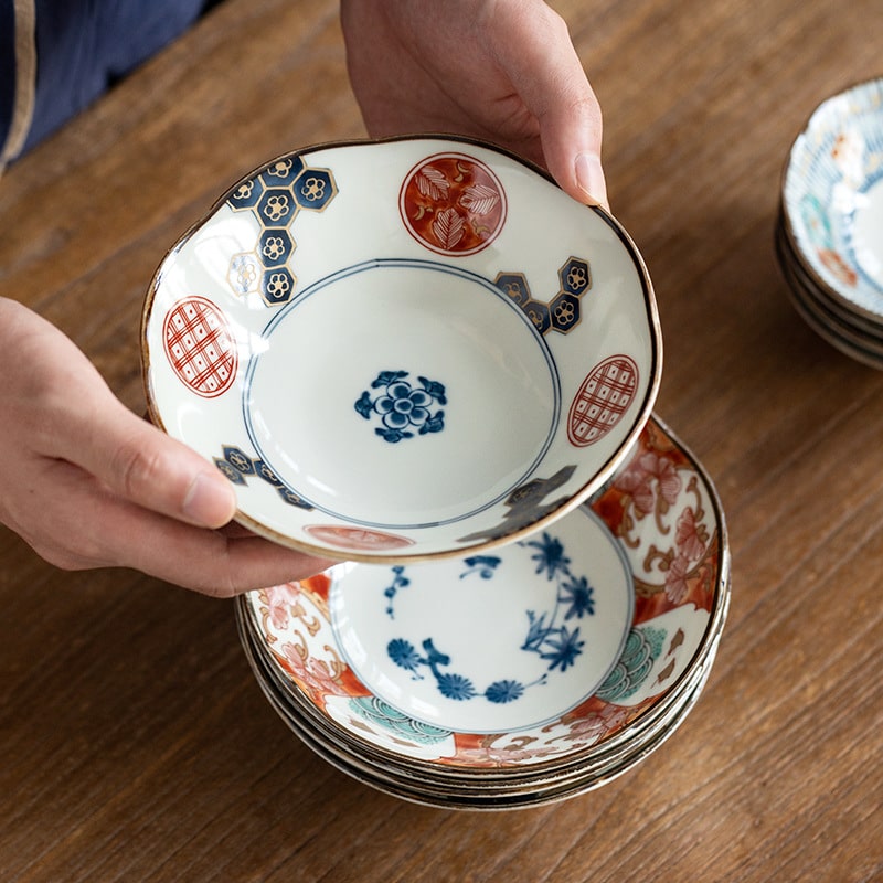 Retro-style handmade ceramic dinner plate set.