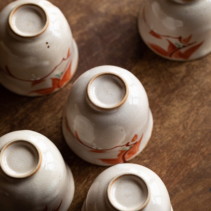 Bottom view of traditional Japanese ceramic tea cups