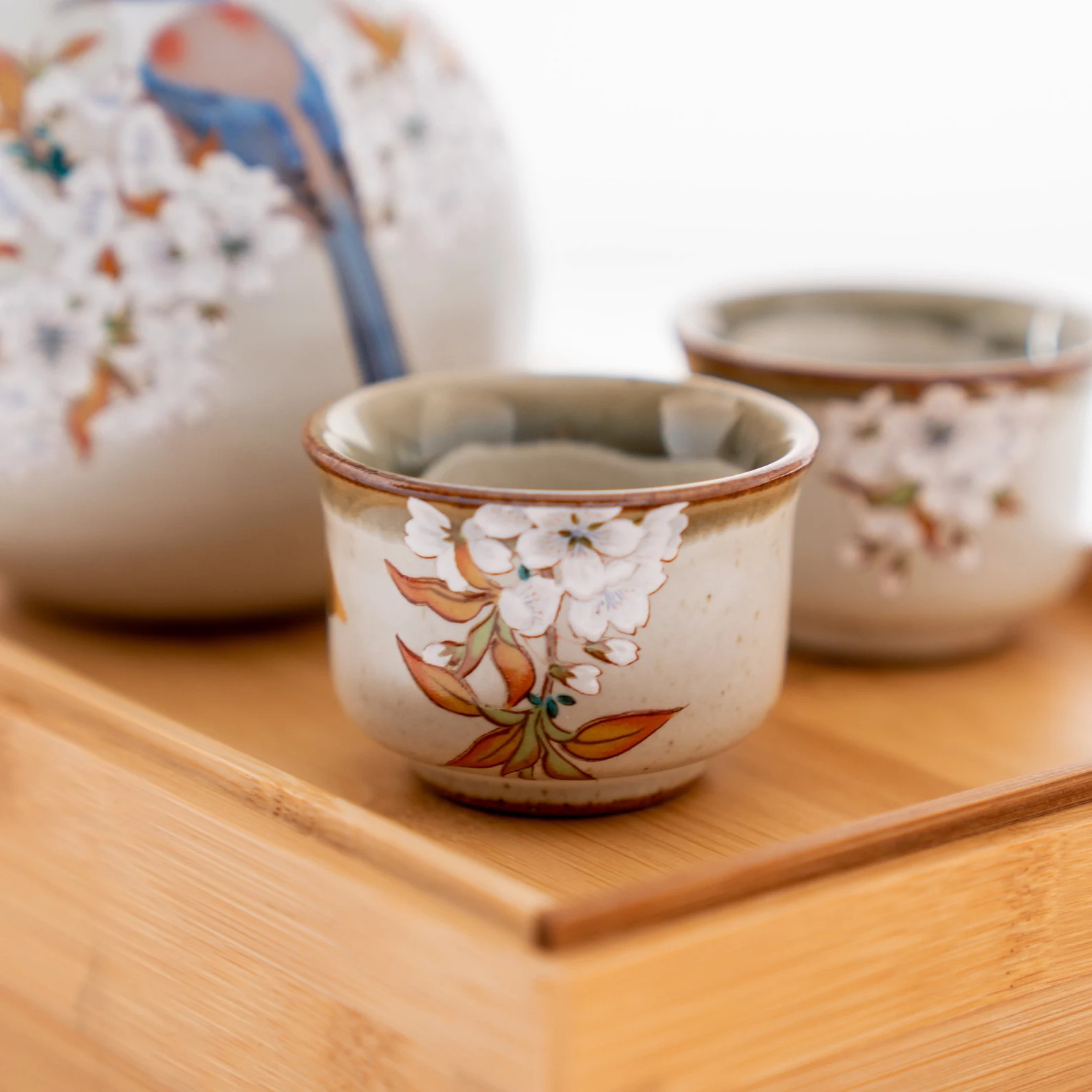 Traditional ceramic sake cup set for fine drinking