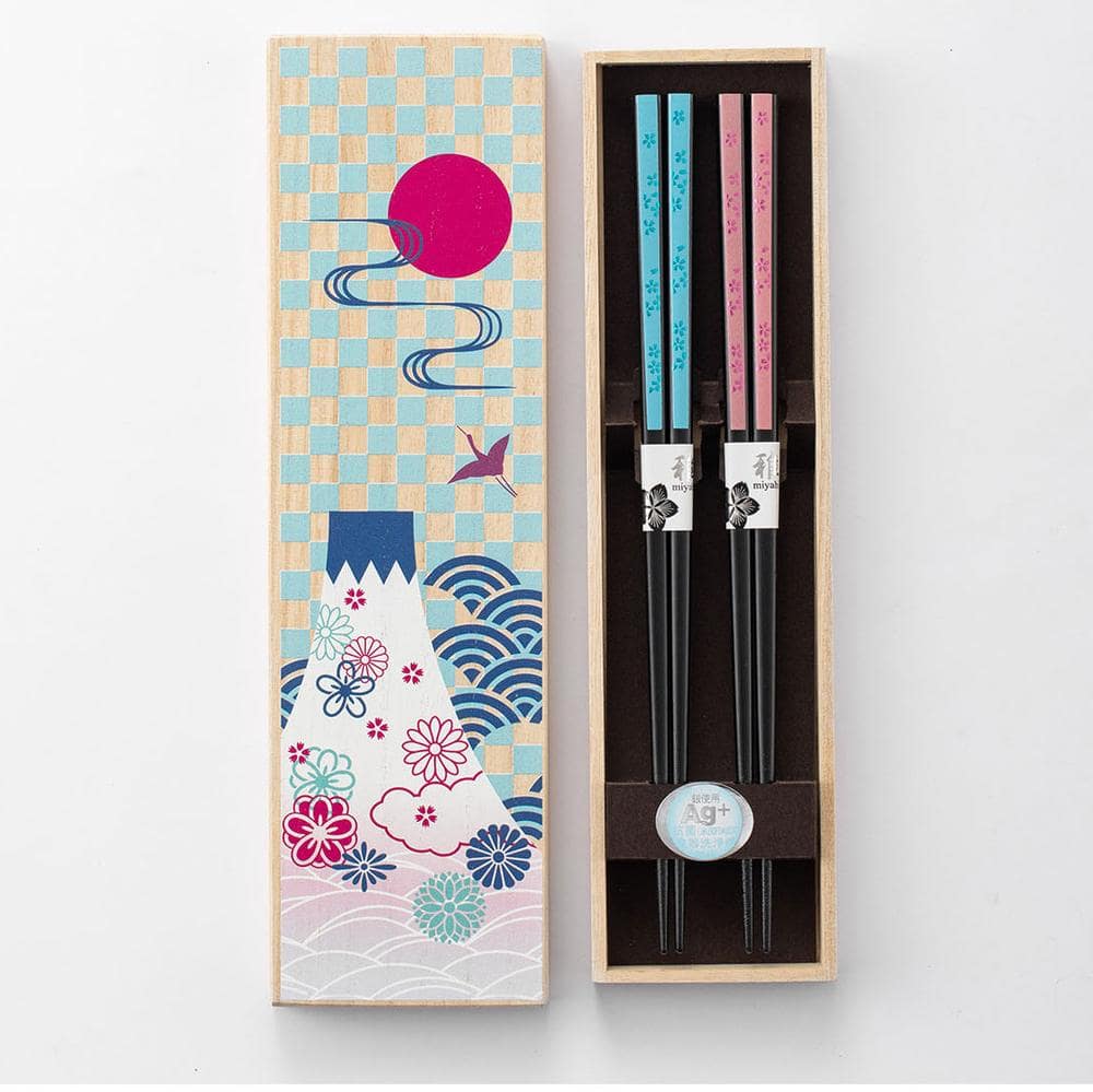 Artistic chopsticks set displayed with premium wooden gift box