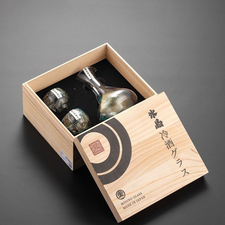 Modern sake set arranged for an elegant dining experience.