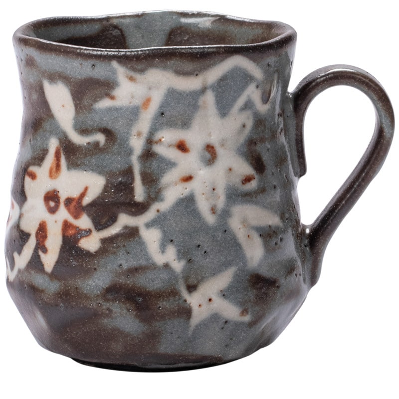 Close-up of floral-patterned ceramic coffee mug