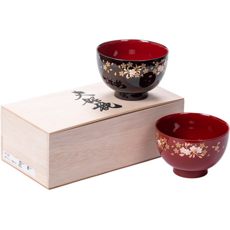 Red cherry blossom bowl with golden floral accents