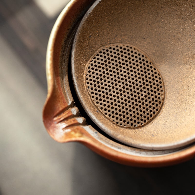 Close-up of the ceramic filter inside a Japanese teapot