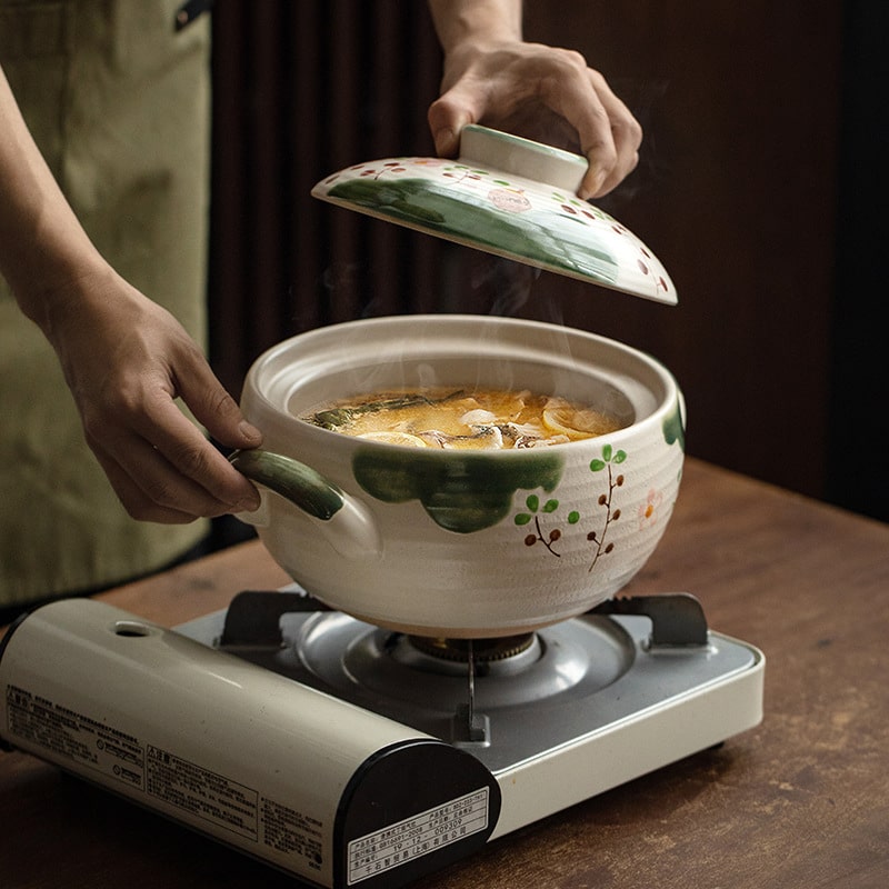 Durable ceramic casserole dish in use on a stovetop