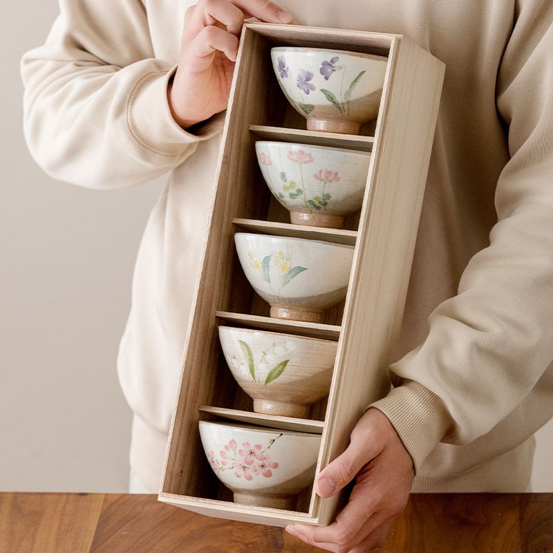 Side view of ceramic bowls with delicate glaze finish