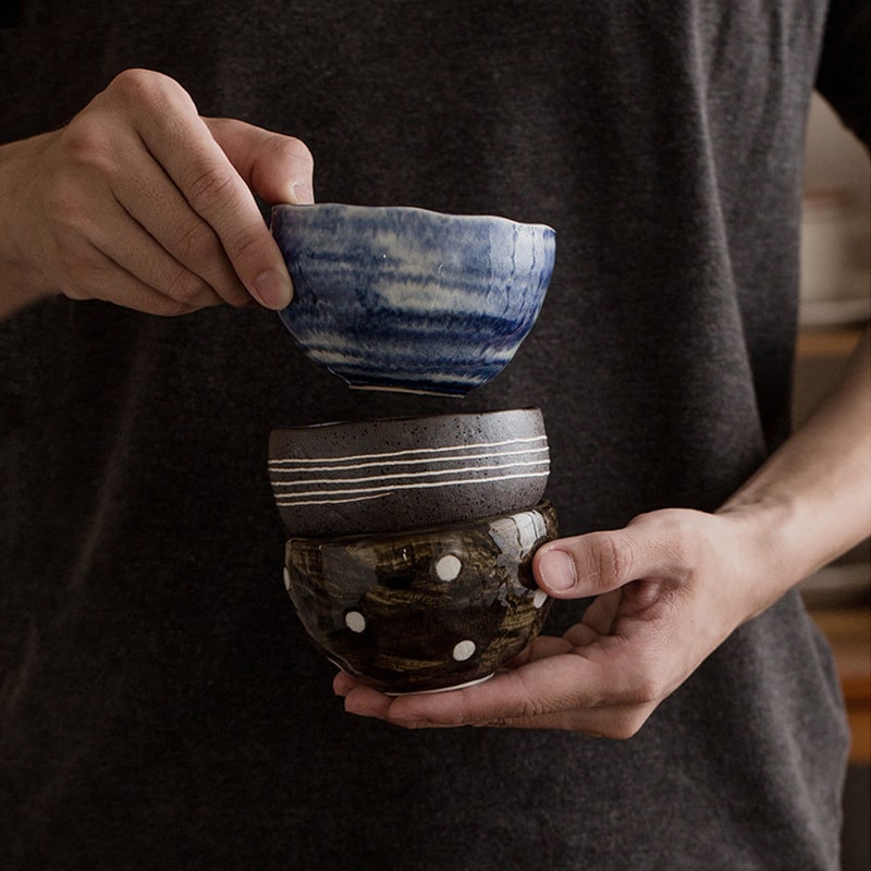 Artisan ceramic bowls with earthy and ocean-inspired tones