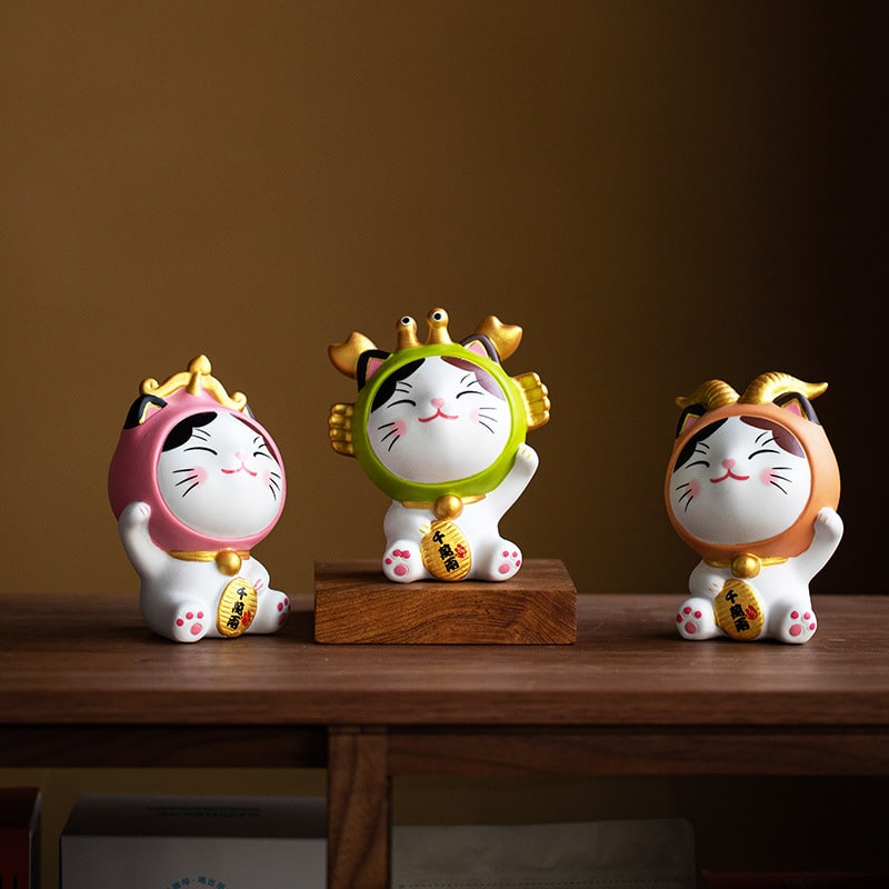 Hand-painted resin lucky cats for astrology lovers