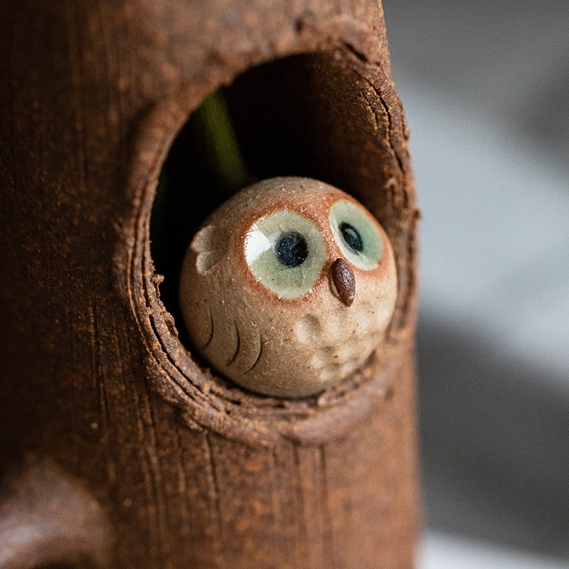 Rustic pottery flower vase with a charming cat design.