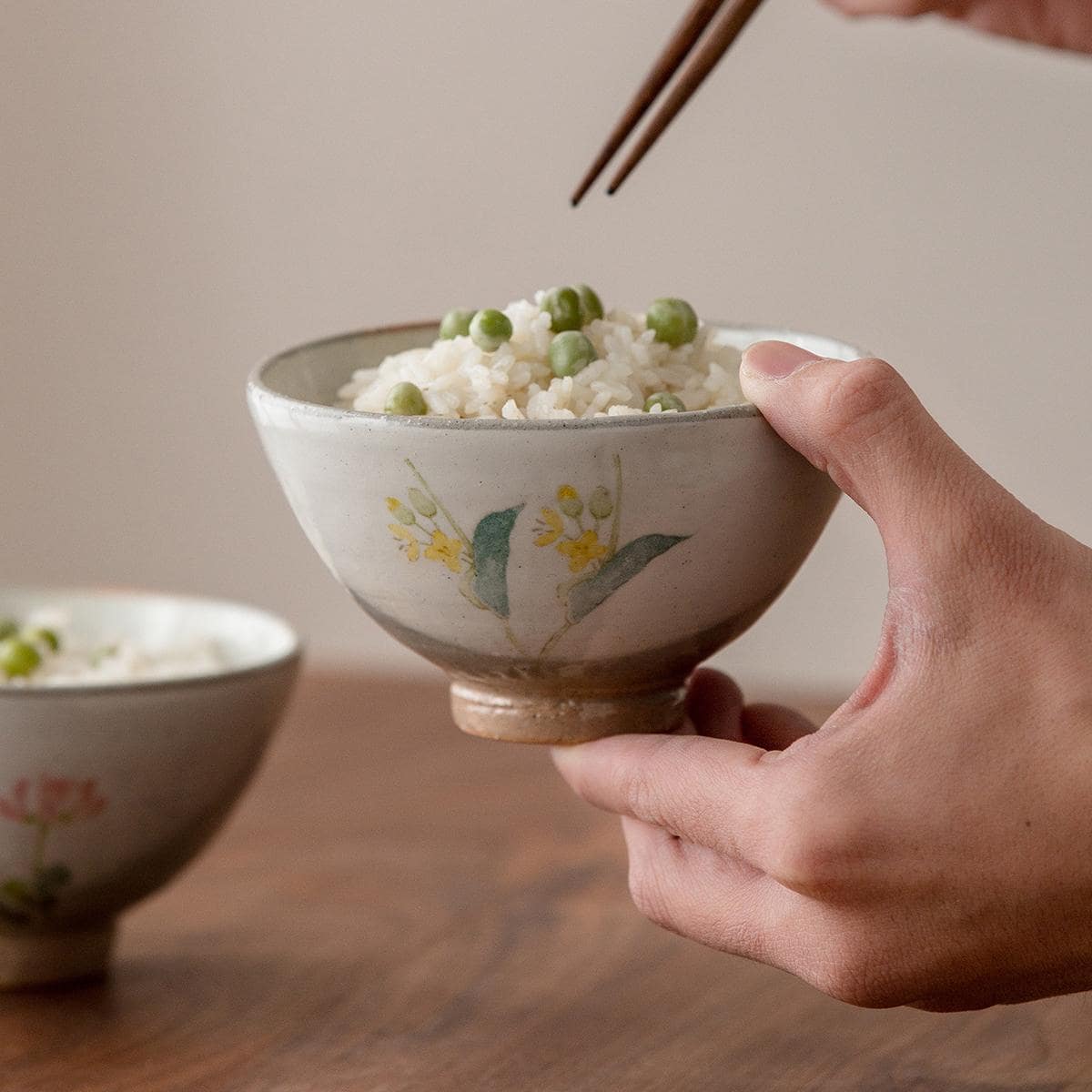 Japanese floral ceramic bowls with intricate designs