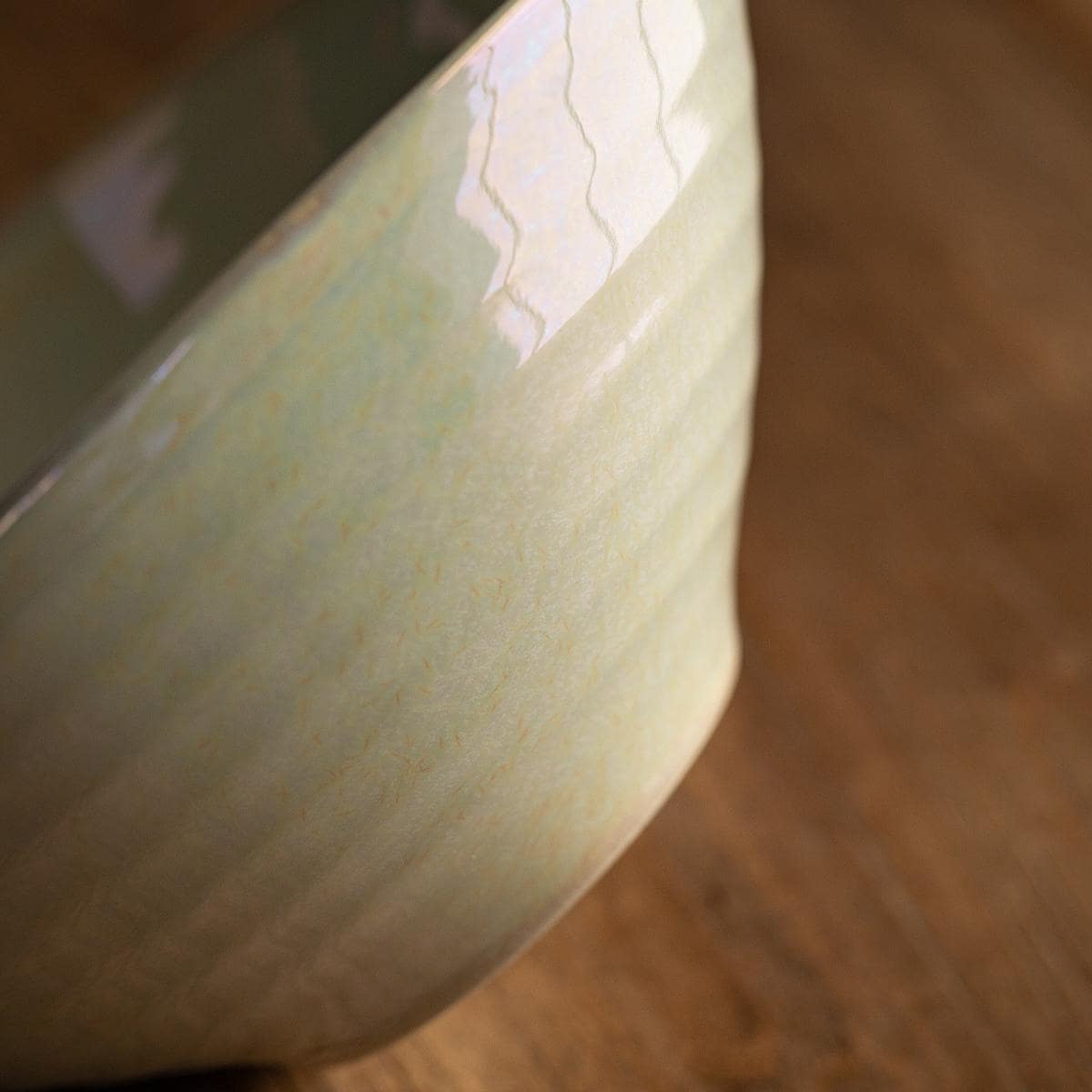 Pastel-glazed ceramic bowl - bottom view