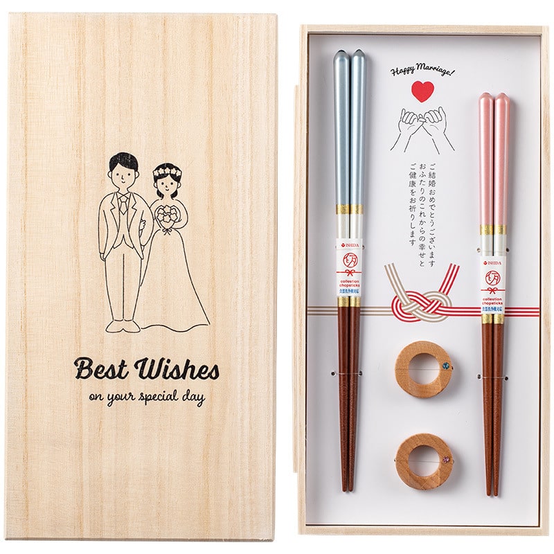 Premium gift-boxed Japanese chopsticks set with wooden holders.