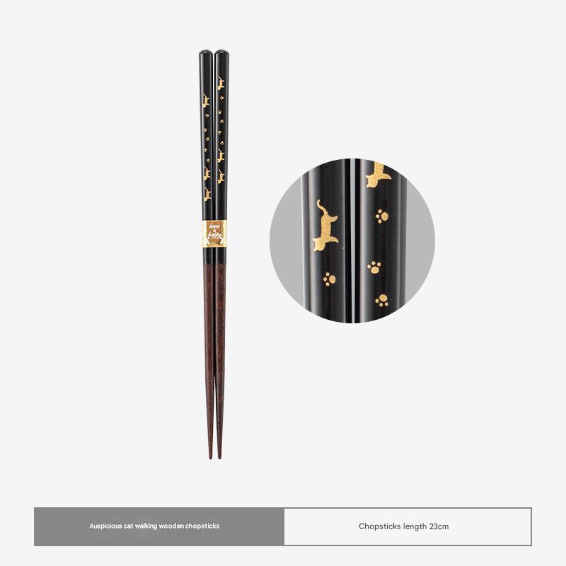 Exquisite Red & Black Wooden Chopsticks with Gold Starry Accents