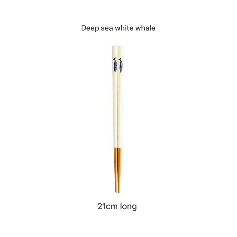 Minimalist Ebony & Ivory Whale-Embellished Chopsticks with Gold-Tipped Ends