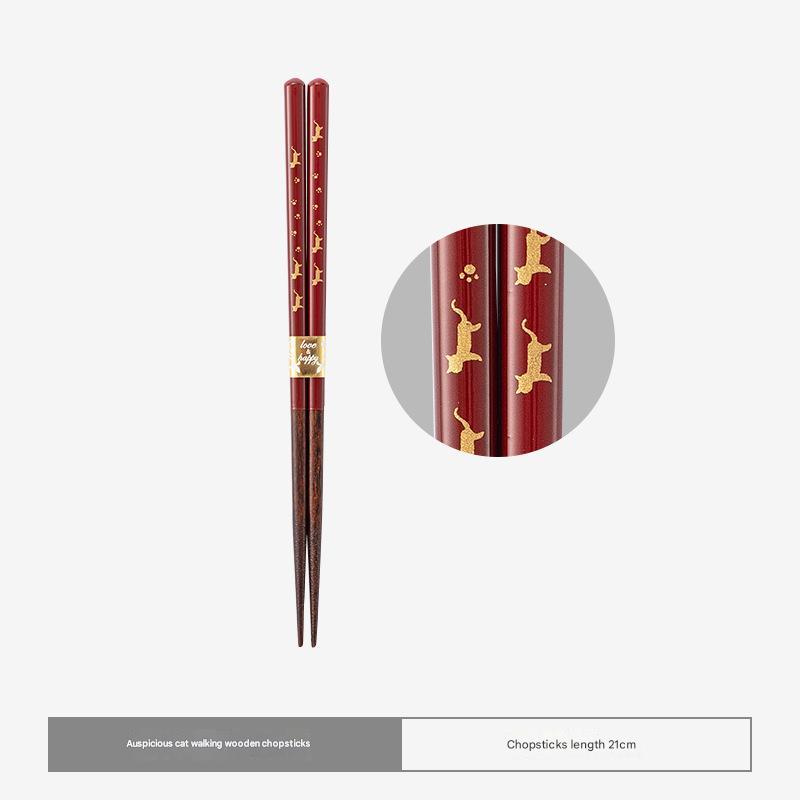 Exquisite Red & Black Wooden Chopsticks with Gold Starry Accents