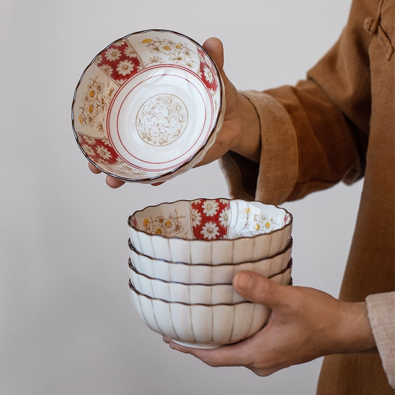 Elegant Japanese ceramic dinnerware set with bowls and plates